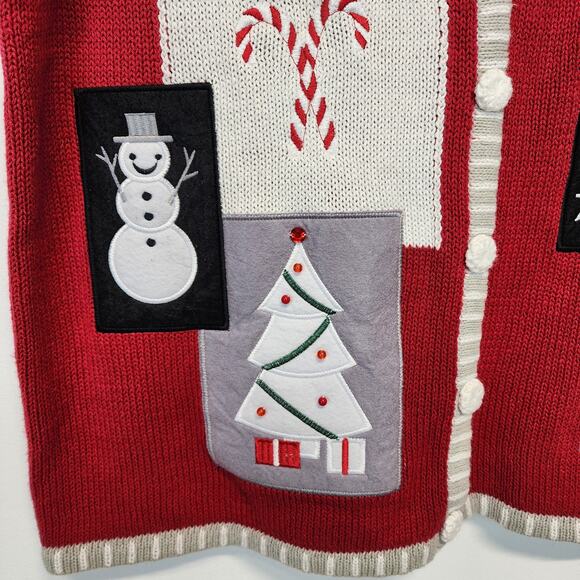 Vtg Holiday Editions Ugly Christmas Sweater Vest Size XL Red Snowman Santa Dog - Picture 3 of 8